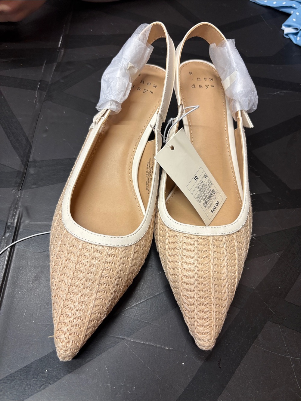 a new day Woven Pointed Slingback Flats in Natural and Cream b158s